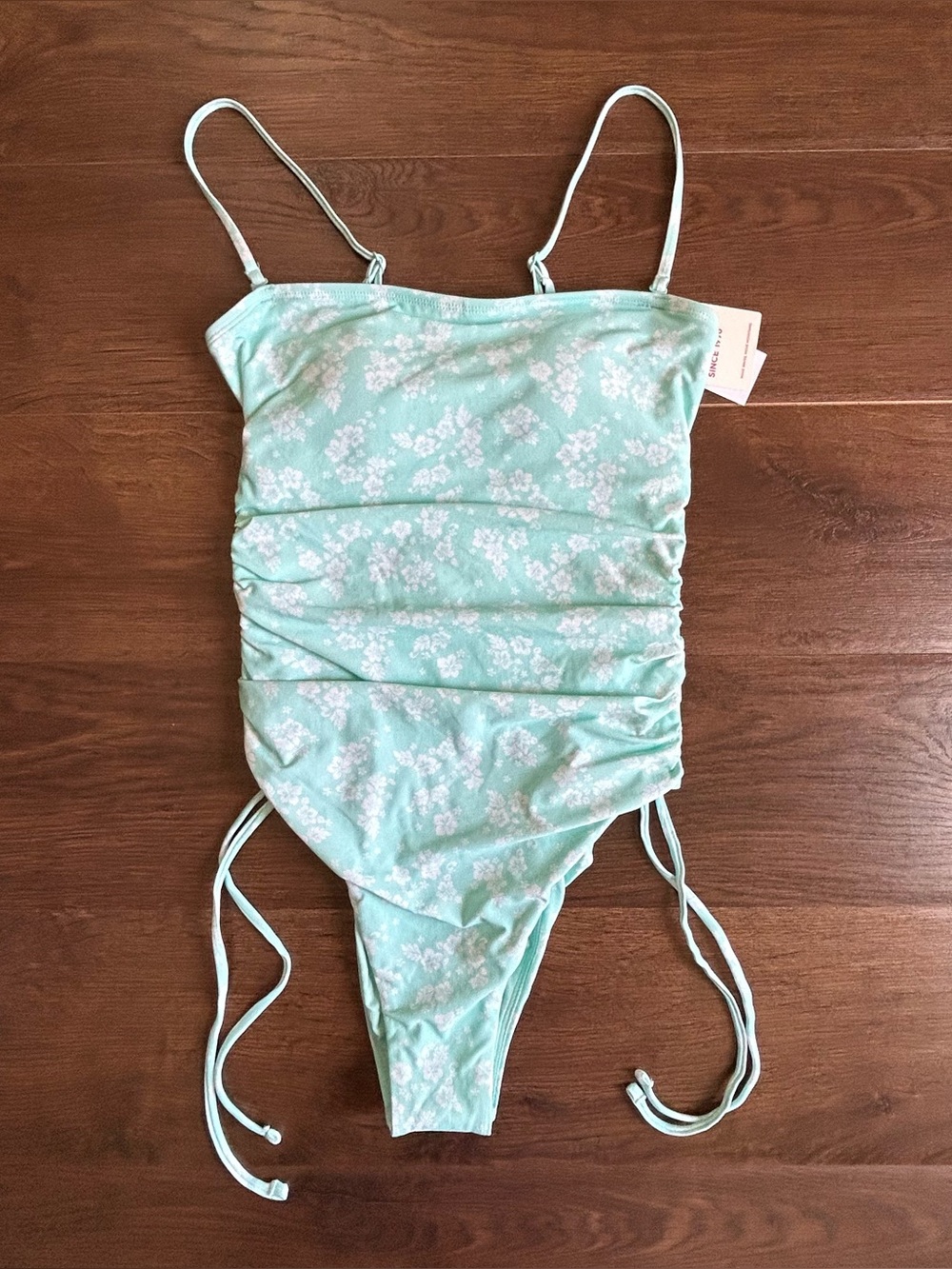 Roxy Hibiscus Bandeau One Piece Teal Floral Swimsuit S